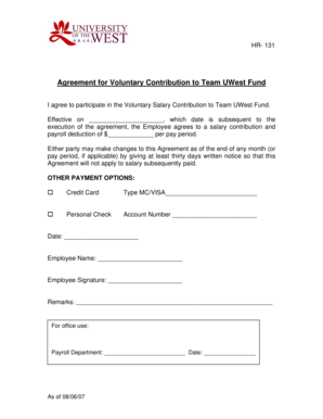 Voluntary Salary Contribution Agreement