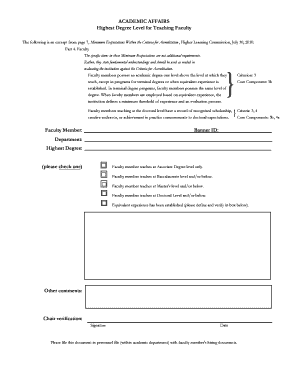 Faculty Highest Degree Level Form
