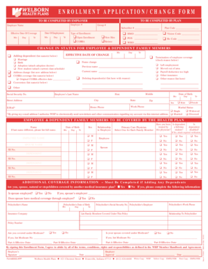 Welborn Health Plans Enrollment Change Form