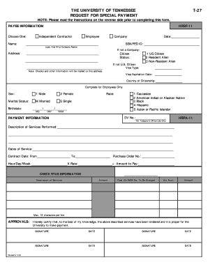 University of Tennessee T-27 Request for Special Payment
