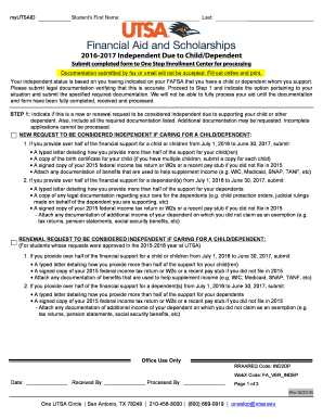 UTSA Independent Status Verification Form