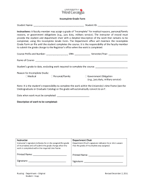 Incomplete Grade Form