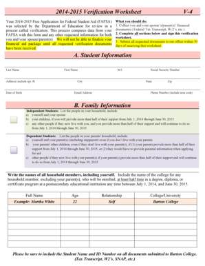 2014-2015 Verification Worksheet