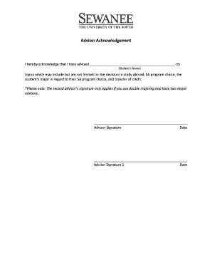Advisor Acknowledgement - sewaneeedu