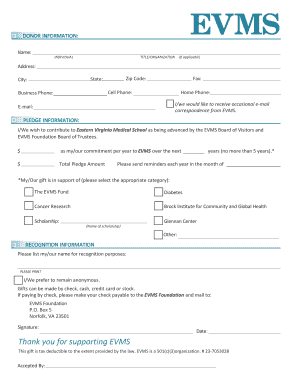EVMS Donor Pledge Form
