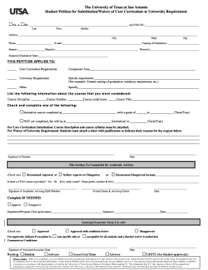 Student Petition for Substitution/Waiver of Core Curriculum or University Requirement