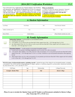 2014-2015 Verification Worksheet