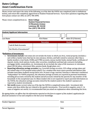 Bates College Asset Confirmation Form