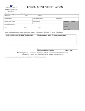 University of Washington Enrollment Verification Form