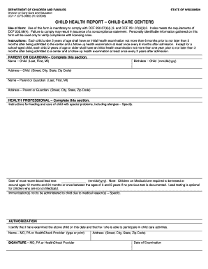 Child Health Report – Child Care Centers