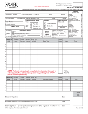 Xavier University Registration Form