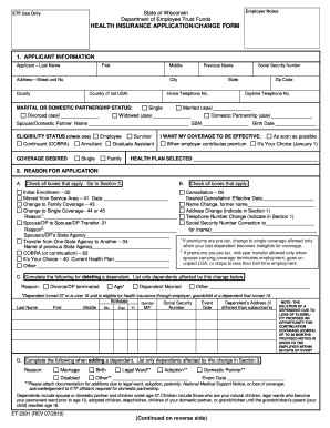 Wisconsin Group Health Insurance Application/Change Form