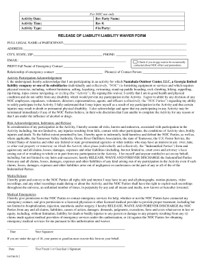 Nantahala Outdoor Center Liability Waiver Form