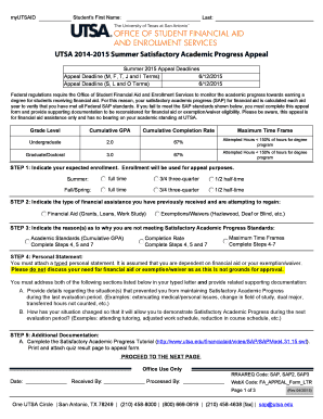 UTSA 2014-2015 Summer Satisfactory Academic Progress Appeal
