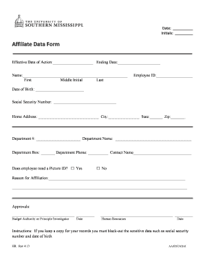 Affiliate Data Form