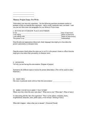 Memory Project Essay Pre-Write