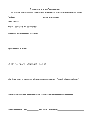 Recommender Information Form