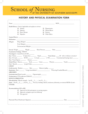 History and Physical Examination Form
