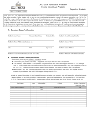 2013-2014 Verification Worksheet