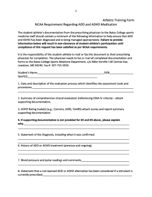 NCAA ADD ADHD Medication Form