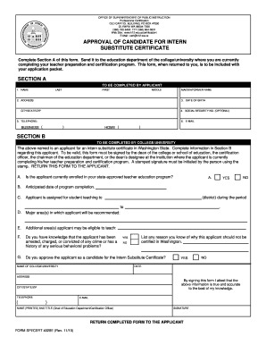 Washington Intern Substitute Certificate Application
