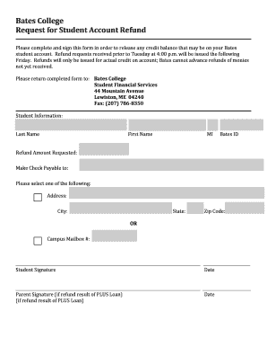 Bates College Student Account Refund Request