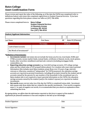 Bates College Asset Confirmation Form