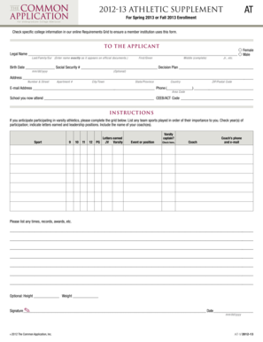 2012-13 Athletic Supplement Form