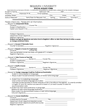 Belhaven University Special Request Form