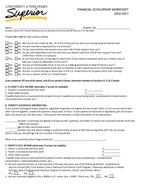 Financial Scholarship Worksheet 2016-2017