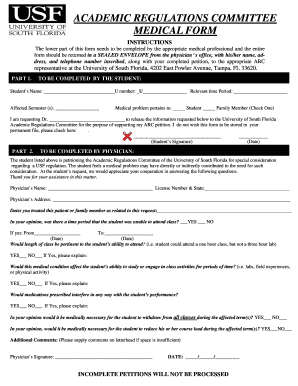 University of South Florida Medical Form