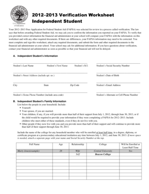 2012–2013 Verification Worksheet