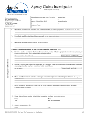 Minnesota Workers Compensation Claim Investigation Form