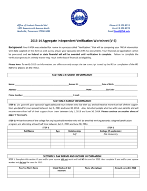 2013-14 Aggregate Independent Verification Worksheet