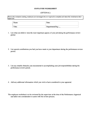 Employee Performance Review Worksheet