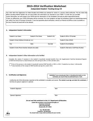 2013–2014 Verification Worksheet
