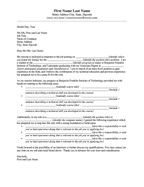 Job Application Cover Letter Template