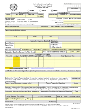 California State University Hospitality Payment Request