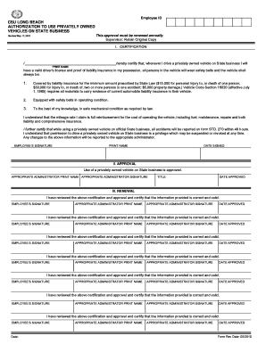 Authorization to Use Privately Owned Vehicles on State Business