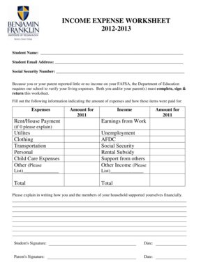 Income Expense Worksheet