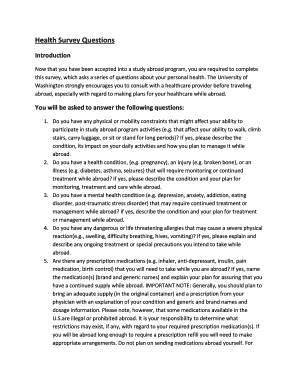 University of Washington Study Abroad Health Survey