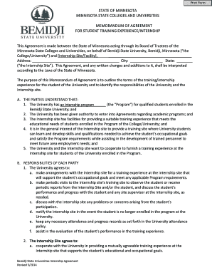 Minnesota State Internship Agreement