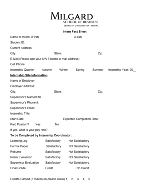 University of Washington Tacoma Intern Fact Sheet