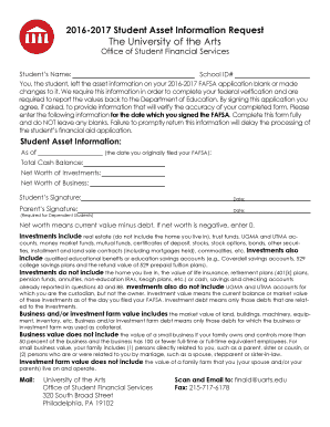 2016-2017 Student Asset Information Request
