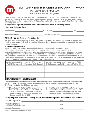 2016-2017 Verification Child Support/SNAP Form