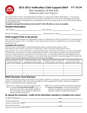 2015-2016 Verification Child Support/SNAP Form