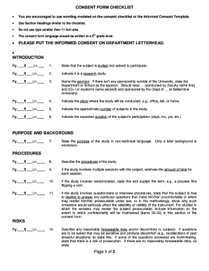 CONSENT FORM CHECKLIST - bellarmineedu