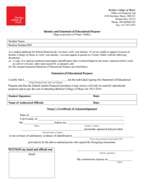 Berklee College of Music Financial Aid Identity Form