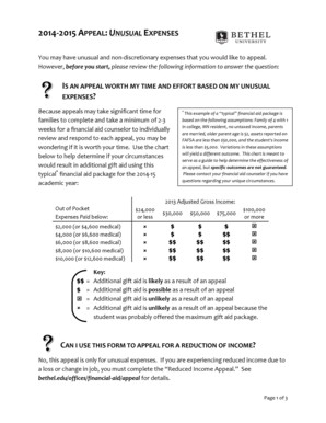 2014-2015 Unusual Expenses Appeal Form