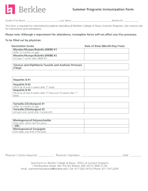 Berklee Summer Programs Immunization Form